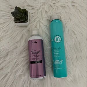It’s a 10 Blow dry Miracle Spray & IGK Antisocial Overnight Treatment